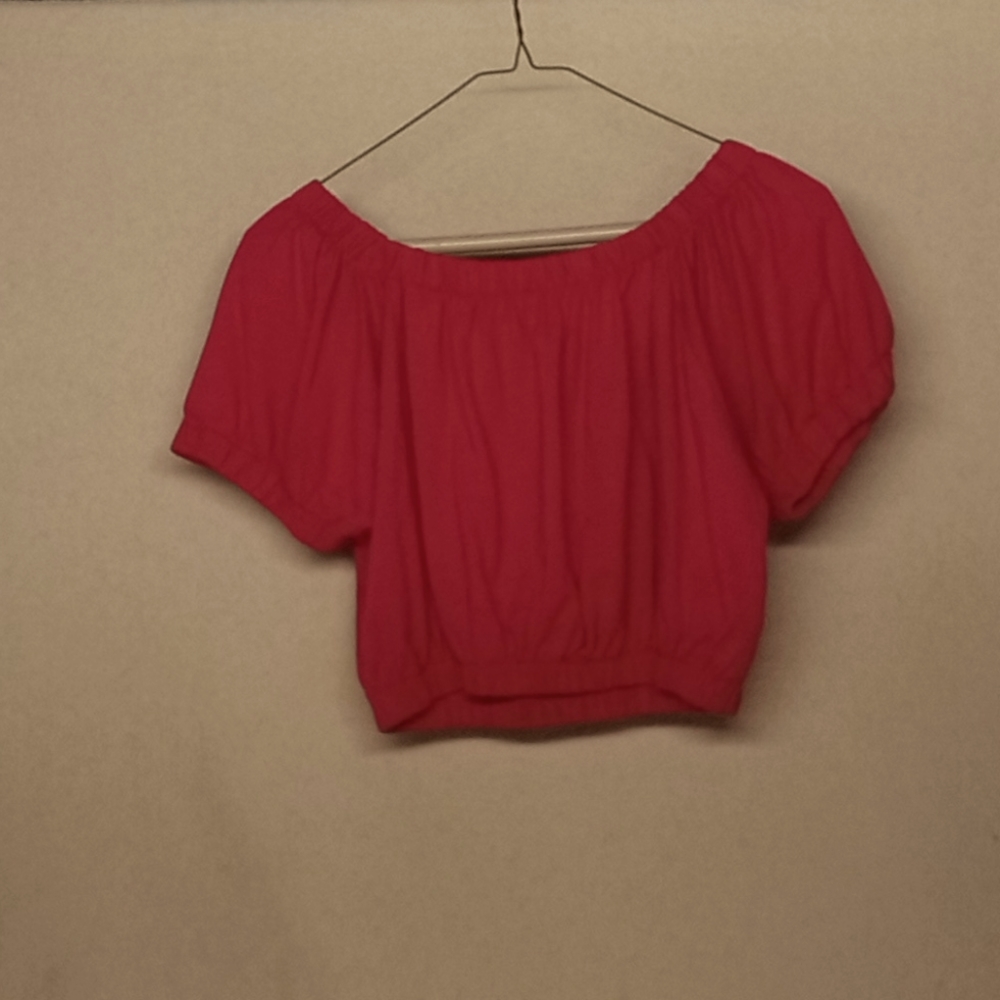 Bright pink elastic hemmed crop top #009